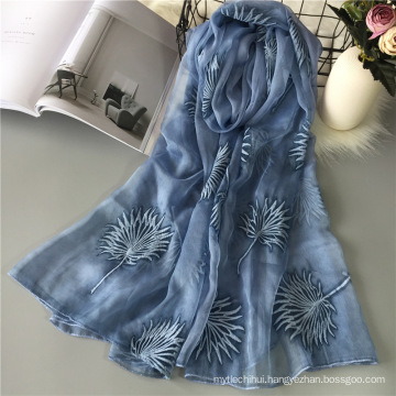 Hot selling hijab scarf women solid color embroidery scarf designs organza bubble plain silk chiffon scarf